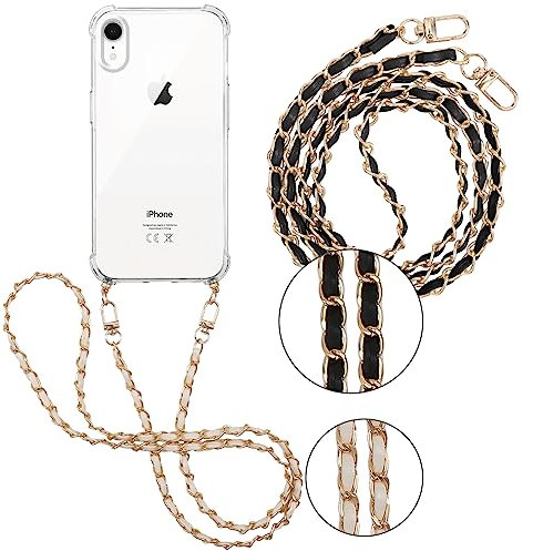 Pnakqil 2 Stück Handykette für Apple iPhone XR 6,55 Hülle mit Band, Handyhülle Necklace Handy Kette Kordel zum Umhängen Schutzhülle, Trasparente TPU Bumper Stoßfest Smartphone Case, Lanyard 4