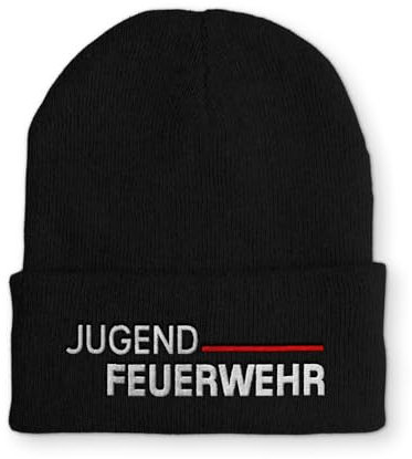 Spruchmütze Strickmütze Jugend Feuerwehr Mütze Wintermütze lustige Beanie mit Stick, Farbe: Black