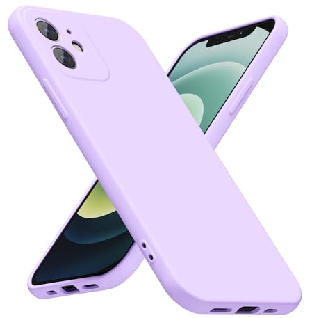 LoeoeL for iPhone 12 Phone Case Silicone, Minimalist Ultra Thin Slim Soft Rubber Gel Solid Color Matte TPU Cute Case for Women Men, Girly Plain Aesthetic Design & Camera Cover, Purple Lavender