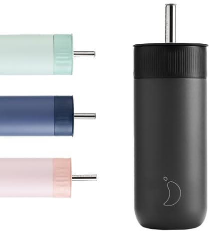 Chilly's Switch - BPA-Free Stainless Steel Switch Cup with Wide Straw for Milkshakes and Bubble Tea - Double Walled, Vacuum Insulated - Abyss Black, 500ml