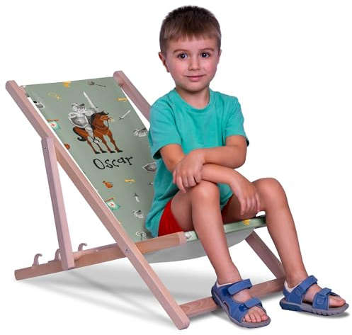 DreamRoots Kinderliegestuhl personalisiert Gr. S, Knight | faltbarer Kinderliegestuhl, Outdoor, für Garten, Camping & Strand, bis 30 kg, waschbarer Bezug, 100% Polyester