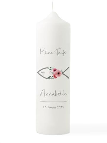 Taufkerze Fisch Blume rosa, Taufkerze Mädchen personalisiert mit Box, Taufkerze mit Taufspruch, Segenskerze, Geschenk zur Taufe, Taufgeschenk, Kindersegnung Kerze