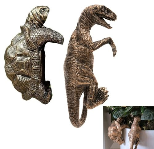 Rltshido Tortoise Figure for Plant Pot Hanger, Dinosaur & Tortoise Pot Hanger- Cute Animal Shaped Pots, Plant Buddy Decorations for Outdoor Planters (Tortoise and Dinosaur)