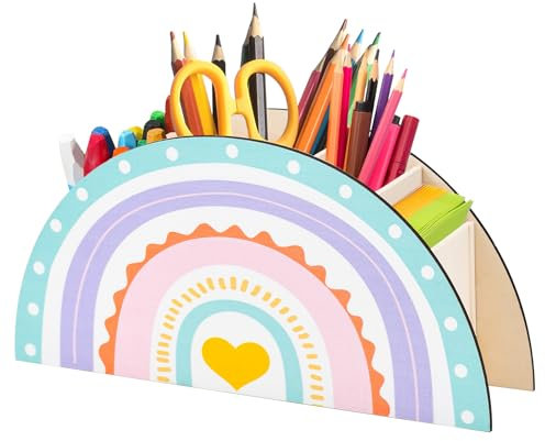 HEKOBAG Porte Crayon Arc en Ciel, Pot Crayon Coloré en Bois, Organisateur de Bureau Arc-en-Ciel, Pot à Crayon Arc en Ciel, Rangement Bureau Enfant pour Crayons, Pinceaux, Fournitures de Bureau