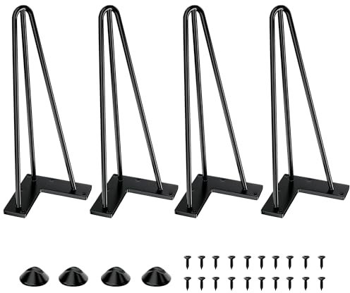 SANKEYTEW 25cm Metal Table Legs, Set of 4 Hairpin Legs, Feet for Furniture, Metal Coffee Legs, Dining Table, with Floor Protectors and Screws Available (25 cm, 3 Rod)