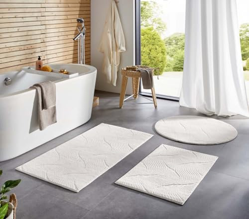 Taracarpet Badematte Homestyle rutschfest waschbar Badezimmerteppich Bad-Vorleger, WC Deko, Duschvorleger für Dusche und Badewannen sehr weich und kombinierbar Creme Dühne 080 cm rund