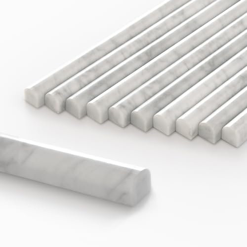 SUNWINGS 10-Pack Carrara White Marble Pencil Liner Tile Trim, 3/4''x12 Honed Natural Stone Bullnose Tile Edge Trim Molding for Kitchen Bathroom Shower Backsplash Wall