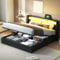 Polsterbett Doppelbett 160x200cm mit Kopfteil LED Beleuchtung, Bluetooth Lautsprecher und Aufladen USB, Kunstleder Gepolstertes Bett mit Stauraum und Lattenrost, Ohne Matratze (Schwarz, 160x200 cm)