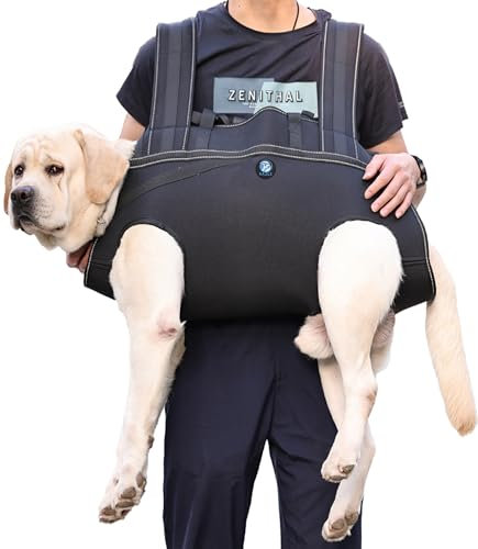 KAJILE Großer Hunde-Rucksack,Ganzkörper-Hebegurt mit Griff,Reflektierend Brustgeschirr Hund,Hundegeschirr Gepolstert,Alte Gelenkverletzungen,Arthritis,Hinterbeinunterstützung,Schwarz,XL