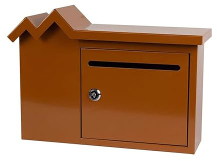 Wandbriefkasten, Briefkästen, Postkasten, Einfacher und Kreativer Briefkasten, Verzinkter Blechbriefkasten mit Schloss, Langlebig, Geeignet für Zuhause, Schule und Büro(Brown)