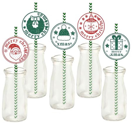 Chirstmas Paper Straws,24pcs Chirstmas Party Straws Santa Claus Pattern Drinking Straws Paper Cocktail Straws for Restaurant Home Bar Chirstmas Party Juice Coffee Cold Drink Accessories( Green)