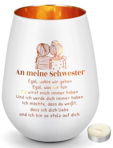 CadeauJoie Schwester Geschenk, Geschenke für Schwester, Windlicht aus Glas, Beste Geburtstagsgeschenk Geschenk für Schwestern