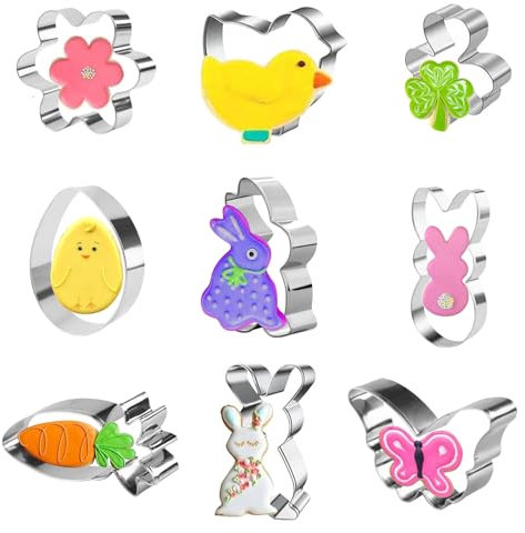 Ausstechformen Ostern Ostergeschenk Set, 9 Stück Osterbackformen Ausstechformen Ostern, Osterhasen Karotten Eier Küken Ostergeschenk für Plätzchen, Kuchen, Gebäck, Hasen Ausstecher DIY-Zubehör