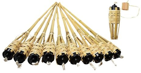 Dixiestore - Premium Bambusfackeln - Gartenfackeln für Garten, Grill, Hochzeiten und Schlittenfahrten - 120cm - Fassungsvermögen 200ml - Brenndauer 4-6 Stunden - Bambus & Eisen - x10