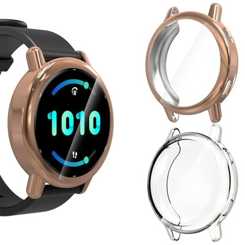 KIKISML Lot de 2 films de protection d'écran compatibles avec Garmin Vivoactive 5, coque de protection complète ultra fine en TPU souple compatible avec Garmin Vivoactive 5 (or rose, transparent)