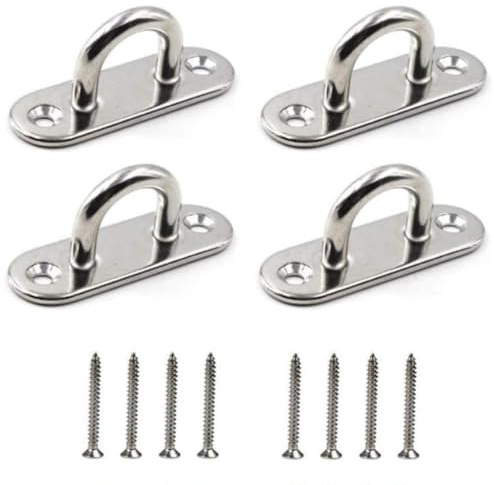 JT-HLM 4Pcs M6 Oblong Pad Eye Plate, 304 Stainless Steel Marine Hardware Staple Hook Loop,Ceiling Hooks Pad Eyes Plate for Training Straps,Shade Sails