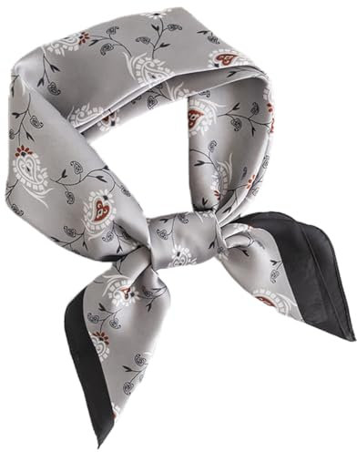 MEDUOLA Damen Halstuch aus Kunstseide Blumen und verschiedene Muster Druckschal Elegantes Accessoire 70CM x 70CM Quadratisches Tuch Kleine Blume Grau