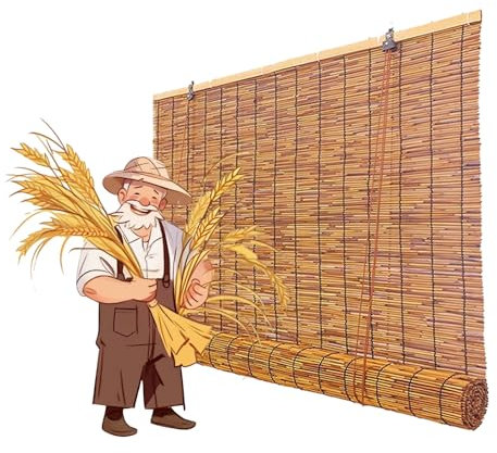 Stores Fenetre Occultant Enrouleurs Naturel Rideau de Roseau avec Levage Brise Vue Balcon 90 100 120 150 160cm Bambou pour Fenêtre pour Pergola, Cours, Jardins, Protection Solaire, Coupe-Vent(Carboniz