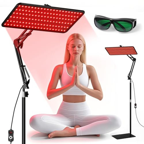 Morfone Red Light Therapy Lamp for Full Body & Face - 120 LED Tri-Wavelength (660nm, 850nm, 940nm) Large Panel with Adjustable Stand, Protective Glasses for Home Use, Gift for Women Girls