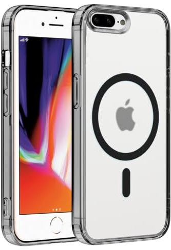 Coiwxmoi Coque Magnétique pour Apple iPhone 7 Plus 5.5,Compatible avec MagSafe Recharge sans Fil,Transparent Etui PC Dur + TPU Bumper Antichoc Anti-Rayures Protection Housse, Noir