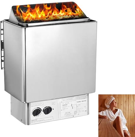 otmechl Elektrischer Saunaofen, 6 kW, 220 V tragbare Saunaheizung für drinnen & draußen, integrierte Steuerung für 6 m³, kommerzielle Hotel-Spa-Dusche, Edelstahl