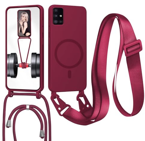 FERLAN Handykette mit Band für Samsung Galaxy A71 5G Hülle, Lanyard (abnehmbar) Handyhülle Case mit justierbarer Schnur Abnehmbar Strap, Crossbody Schutzhülle zum Umhängen Kordel, Rot