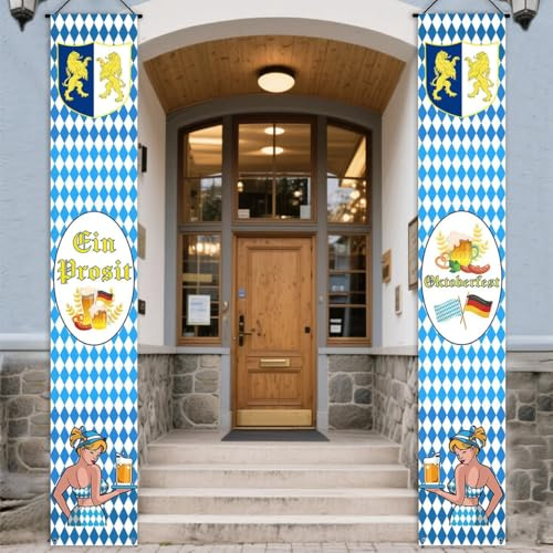 GTJEOI 2 Stück Bayerisches Oktoberfest Banner, 180 x 30 cm, Stil 2, Polyester, Seilmontage, Oktoberfest-Dekoration für Innen und Außen