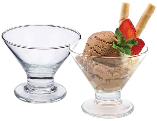 UNIQUE HOME LIVING Ice Cream Bowls Set of 2, 220ml Clear Glass Dessert Bowls for Ice Cream, Fruit, Salad, Cocktail, Pudding, Trifle Cups, Footed Dessert Cups, Sundae Glasses, Dishwasher Safe