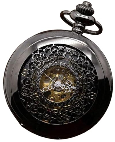 TruClothing Mechanical Skeleton Half Hunter Antique Brass Vintage Pocket Watch with Chain
