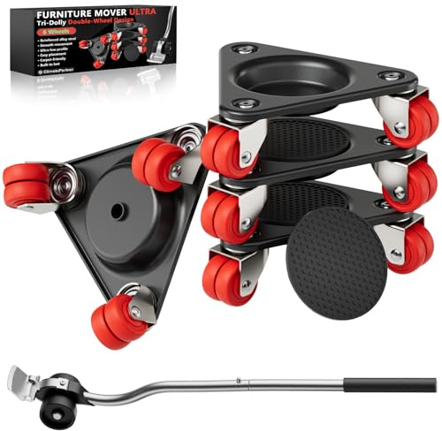 ONEON Kit Ruedas Mover Muebles Pesados con Elevador(6 Ruedas Dobles)