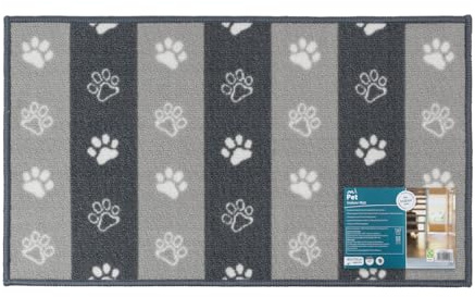 JVL Machine Washable Pet Mat 40×70 cm – Absorbent Indoor Dog & Cat Mat for Feeding Stations, Food Bowls & Entryways – Classic “Paw Prints” Design