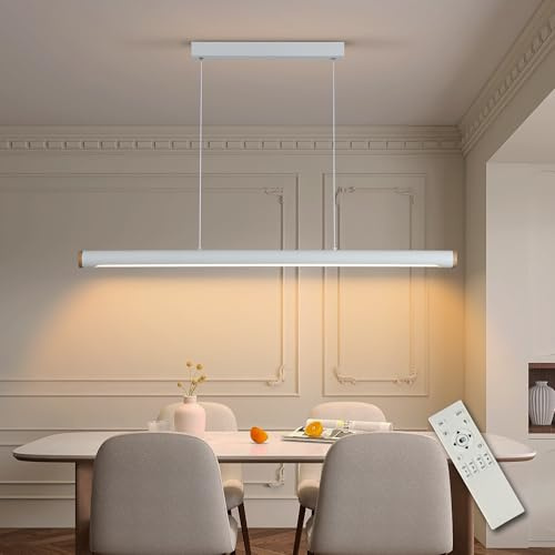 FANLG LED Pendelleuchte Esstisch 80cm/30W, Hängelampe Dimmbar 3000K-6000K | Lineare Pendelleuchte weiß Hängelampe Esstisch Lampe hängend 150cm Höhenverstellbar Hängeleuchte für Esszimmer Küche