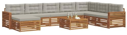 vidaXL Sofagarnituren 9 pcs Natürlich und Hellgrau Massivholz Akazie, Akazienholz Outdoor-Sofa-Set, modernes Gartenmöbel, Bequeme Liege, modulare Design, Poolbereich geeignet