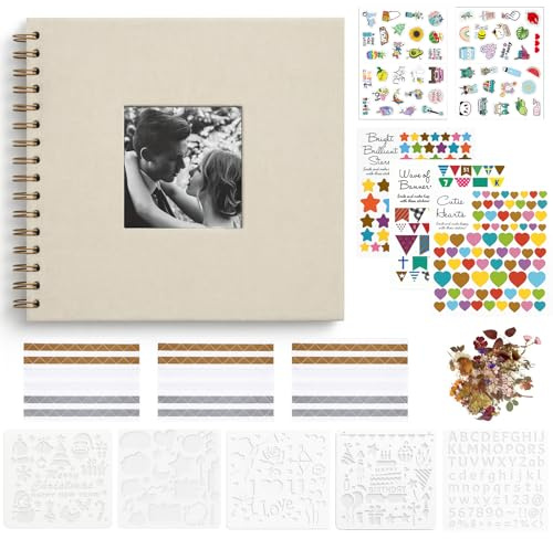 Fotoalbum zum Selbstgestalten, 29 x 21.5 cm Fotoalbum DIY 20 Seiten, Spiralalbum Scrapbook Album mit Fenster, Fotobuch zum Einkleben für Baby Hochzeit Gästebuch