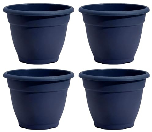 Fyne-Finds Round Plastic Plant Pot 30cm,12inch 9.5Liters Garden Indoor Outdoor Cover Drainage Holes, Weather, Frost Proof Planter (4, Navy Blue)
