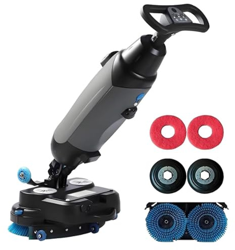 Cashwise Lavasciuga Pavimenti Professionale, Leggera, elettrica, con Larghezza di Pulizia di 43 cm, a Spinta, con Doppie spazzole rotanti e Testa Rotante a 360°. Grey