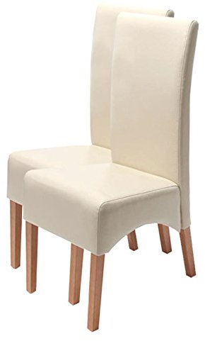 2er-Set Esszimmerstuhl Küchenstuhl Stuhl Latina, Leder - Creme, helle Beine