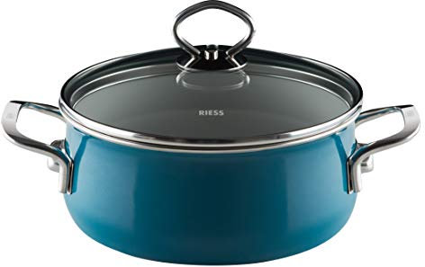 Riess, 0711-010, Kasserolle mit Glasdeckel, NOUVELLE-AQUAMARIN EXTRA STARK, Durchmessser 24 cm, Höhe 17.7 cm, Inhalt 4 Liter, Emaille, Induktion
