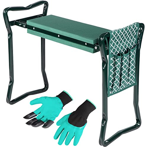 Abco Tech Garten-Kniebank und Sitz, robuster Gartenhocker mit weichem Kniepolster und Griffen, wird mit Werkzeugtasche und Paar Handschuhen geliefert
