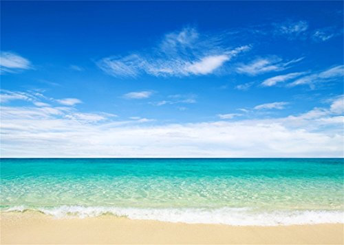 YongFoto 3x2m Vinyl Foto Hintergrund Strand Meer Küste Landschaft Blauer Himmel Weiße WolkenFotografie Hintergrund für Fotos Fotoshooting Baby Party Banner Kinder Fotostudio Requisiten