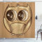 ABAKUHAUS Gekritzel Duschvorhang, Owl Big Eyes, Stoffliches Gewebe Badezimmerdekorationsset mit Haken, 175 x 200 cm, Hellbraun