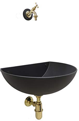 FONDERIA BONGIOVANNI | Fontaine Murale | Model Venezia | avec Robinet et Siphon | en Laiton Poli | pour Maison Jardin | Fontaine d'Exterieur