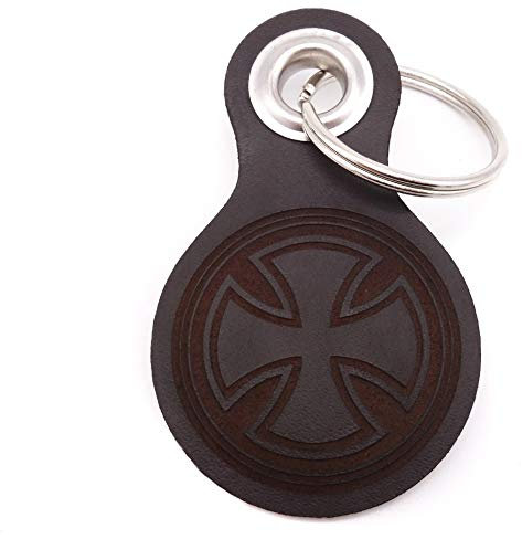 Samunshi® Eisernes Kreuz Schlüsselanhänger Leder Gravur Motiv für Männer und Frauen Individuell Schlüssel Anhänger Geschenk 8x4,8cm dunkel braun/graviert