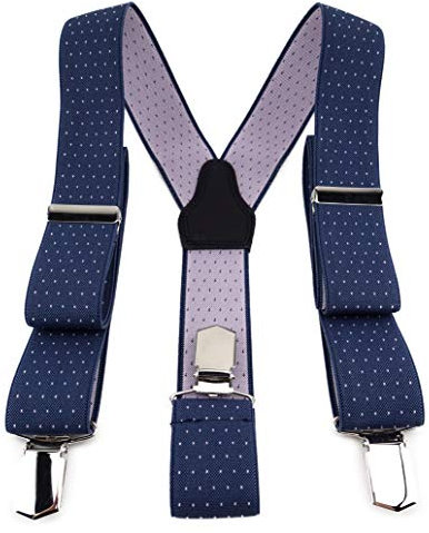 TigerTie Unisex Hosenträger in Y-Form mit 3 extra starken Clips - Farbe in blau rosa gepunktet - hochwertige Verarbeitung - Breite 35 mm