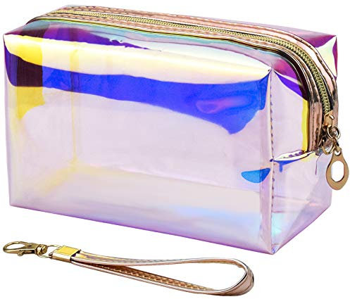 Jinlaili Laser Reise Kulturtasche, Durchsichtiger Kulturbeutel, Make Up Tasche, Schminktasche Kosmetikbeutel, Waschbeutel wasserdichte, Kosmetiktasche Waschtasche für Frauen Mädchen Damen