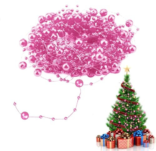 10M Perlengirlande Künstliche Perlen, Perlenband Perlenkette Deko, Perlenschnur Weihnachtskette Weihnachten Advent Garland-Blumen, Hochzeitsfeier Dekoration(rosarot)