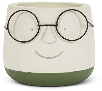 Abbott Collection Large Face Planter with Metal Glasses, Cement (6 D)