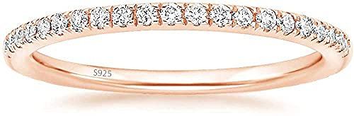 Lisandra Scott Eternity Ring 925 Sterlingsilber mit Zirkonia Kristall Damenring in Silber, Rosegold und Gold für Damen mit Stein und Schmal (Rosegold 48)