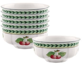 Villeroy & Boch French Garden Fleurence Dessertschalen 6er Set, 12 cm, Runde Schalen mit Früchte-Dekor, Premium Porzellan, Weiß/Bunt