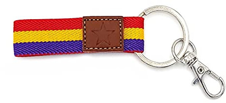 vendopoli Llavero de la república Española Bandera Republicana con Estrella en Cuero Tipo Cinta Textil Elastica con Cierre de Mosqueton